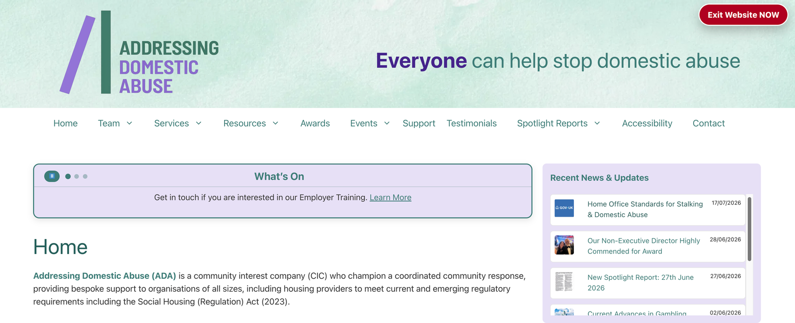 Addressing Domestic Abuse website homepage